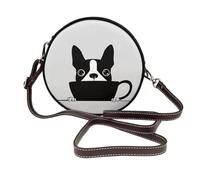 Carino Boston Terrier che sbircia le donne rotonde borse a tracolla in pelle borsa a tracolla