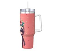 Carino bradipo stampa 1,18 once Ice Bully con manico cannuccia tazza isolata sottovuoto - Thermos per bevande calde e fredde