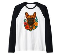 Carino Bulldog francese cane e fiori floreale animale domestico primavera estate Maglia con Maniche Raglan
