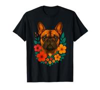 Carino Bulldog francese cane e fiori floreale animale domestico primavera estate Maglietta