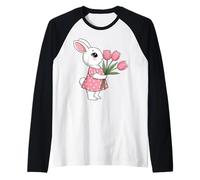 Carino Bunny Coniglio Ragazza Odore Rosa Tulipani Fiori Primav Maglia con Maniche Raglan
