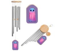Carino campanello a vento con fantasma di gatto rosa, viola, blu, tono profondo, con 6 tubi in alluminio, decorazione da giardino per esterni