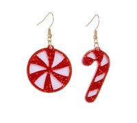Carino Candy Cane Ornamento Natalizio Asimmetrico Penzolare Gancio Orecchini per Le Donne Acrilico Glitter Vacanza Decorazione Festiva Fornitura Huggie Cerchio Orecchino Gioielli di Moda