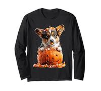 Carino Cane Corgi Gocciolante Zucca Halloween Maglia a Manica