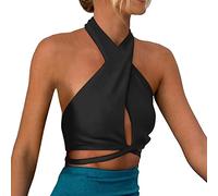 Carino Canotta per le Donne Backless Senza Maniche Camicie Estive Solido Strappy Trendy 2026 Casual Canotte Crisscross Crop Crop Basic Uscire Y2K Moda Primavera, Nero , L