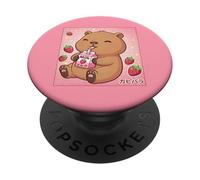 Carino Capybara Fragola Latte Retro Giapponese Kawaii Art PopSockets PopGrip Adesivo