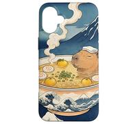 Carino Capybara Ramen Mt Fuji Ukiyo-e Grande Onda Arte Giapponese Custodia per iPhone 16 Plus