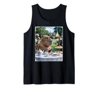 Carino Capybara Sip Tea Rose Cup Cottagecore Floral Garden Canotta