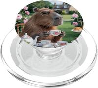Carino Capybara Sip Tea Rose Cup Cottagecore Floral Garden PopSockets PopGrip per MagSafe