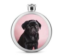 Carino carlino nero fiaschetta da whisky, piccola fiaschetta portatile da viaggio in acciaio inox a prova di perdite per feste di nozze, testimone dello sposo, regalo per damigella d'onore, 141,7 g
