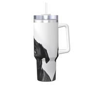 Carino carlino nero stampa 1,18 once Ice Bully con manico cannuccia tazza isolata sottovuoto - Thermos per bevande calde e fredde