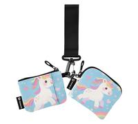 Carino Cartone Animato Bianco Arcobaleno Unicorni Donne Cassa di Carta di Credito Portamonete Mini Moda Cerniera Cash Coin Purse con Tasca con Cerniera per Lady 2 Packs portatarjetas para