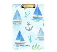 Carino cartone animato blu barca a vela A4 infrangibile portablocco organizzativo in plastica per polizia ufficio infermiere allenatori di calcio dimensioni 9 x 12