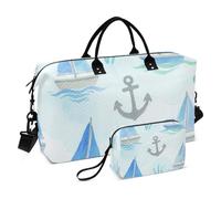 Carino Cartone Animato Blu Barca A Vela Decorativo Carry on Weekender Pernottamento Borsa Palestra Carry on Borse Duffel con Toiletry Bag per Viaggi di Lavoro Pieghevole bolsas para