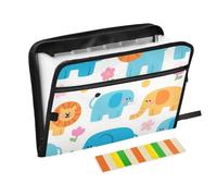 Carino cartone animato blu elefante e leone tasca a fisarmonica organizer 13 tasche formato A4 lettera con chiusura a cerniera per cartella con tasche