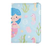 Carino Cartone Animato Blu Sirena Porta passaporto in Pelle per gli uomini di viaggio per il Vaccino Porta Carta Della Copertura Combo Passaporto Portafoglio per gli uomini Leggero