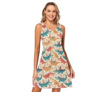 Carino cartone animato coccodrillo alligatore donne Tank abiti sciolti A-Line partito mini prendisole girocollo, Coccodrillo a forma di coccodrillo, XL