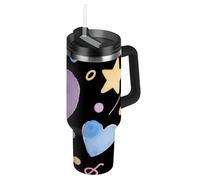 Carino cartone animato colorato stelle vuoto bocca larga bottiglie d'acqua in acciaio inox coperchio a prova di perdite e cannuccia decorativo isolato tazza da caffè per scuola, sport, asilo nido