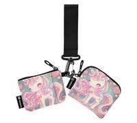 Carino cartone animato colorato unicorni scintille stelle doppio portafoglio da polso per le donne sottile portatile portamonete porta monete con tasca con cerniera per uso quotidiano 2 confezioni de