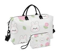 Carino Cartone Animato Conigli Bianchi Decorativi Pernottamento Weekender Borse Borsa Allenamento con Cinghia Regolabile per Trekking 2 Pz Set bolso para viajar