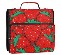 Carino Cartone Animato Frutta Fragole Rosse 1.5 Pollici 3 Anelli Raccoglitore con Tasche Extra con Cinghia Tasche Multipli Documenti Organizer Borsa per la Scuola Cartera portátil