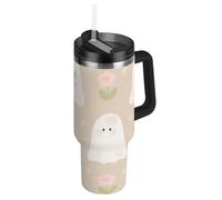Carino cartone animato Halloween fantasmi bianchi vuoto bocca larga bottiglia d'acqua in acciaio inox con coperchio e cannuccia tazza da caffè decorativa per scuola, sport, asilo nido, campeggio e