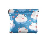 Carino cartone animato ippopotamo blu da donna piccolo portamonete in pelle portafoglio fantasia chiusura portafoglio porta carte per le donne