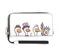 Carino cartone animato quattro oche nel 4 luglio pochette in pelle PU lungo bifold portafoglio, portamonete porta carte di credito custodia durevole porta carte di credito per donne uomini