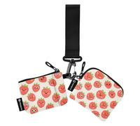 Carino Cartone Animato Rosso Fragole Custodie Per Carte Da Donna Cambio Titolare Sottile Piatto Biglietto Da Visita Con Cinturino Da Polso per Le Signore 2 Pz Recto Verso