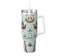 Carino cartone animato stampa lontra 1,18 once Ice Bully con manico cannuccia thermos thermos - Hot & Cold Coffee Travel Water Bottle