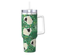 Carino cartone animato stampa pecore 1,18 oz Ice Bully con manico cannuccia isolata sottovuoto tazza fiaschetta - bottiglia d'acqua da viaggio per caffè caldo e freddo