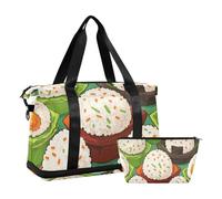 Carino cartone animato sushi polpette di riso borse da viaggio borsa a tracolla borsa a tracolla per il fine settimana borsa per cosmetici per allenamento grande capacità, palline di riso con cibo