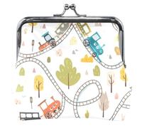 Carino Cartone Animato Treni Tracce Beige In Pelle Portamonete Titolare Della Borsa Delle Donne Fibbia Bacio Blocco Blocco