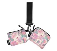 Carino cartone animato unicorno colorato scintille stelle doppio portamonete porta carte di credito portafoglio piccolo staccabile porta biglietti da visita con cerniera tasca portamonete per lavoro e