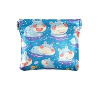 Carino Cartoon Blu ippopotamo Piccolo Portamonete in Pelle Impermeabile Mini Cambiamento Portafoglio Tasca per Monete per Donna Ragazza