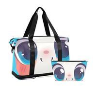 Carino Cartoon Blu Viaggio Mano Borsa Palestra Carry on Duffel Borse con Cinghia Regolabile per Trekking 2 Pz Set, carino cartone animato blu, 1 size