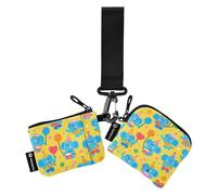 Carino Cartoon Blue Elephant Borse portamonete da donna titolare della carta Mini Fashion Zipper portafoglio portamonete con cinturino da polso per viaggi di lavoro 2 pezzi tarjetero para tarjetas de