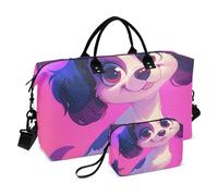 Carino Cartoon Cane Bianco Decorativo Spalla Weekender Pernottamento Borsa Palestra Sport Duffel Borse con Toiletry Bag per Viaggi di Lavoro Multifunzionale Bolsa de Mano para ropa de