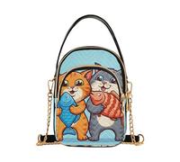 Carino Cartoon Cats Pesce Blu Singolo Spalla Borse Catena Cinghia Del Telefono Cellulare Borsa Floreale Stampa Crossbody Frizione Cerniera Tote, 15 cm × 21,1 cm × 7,9 cm