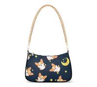 Carino Cartoon Corgi Cani Starry Borsa Medio Donna Signora Una Borsa A Tracolla Hobo Pochette Chiusura Cerniera Catena Cinghia