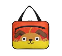 Carino Cartoon Dog Giallo Rosso Appeso Mens Toiletry Bag con gancio, Designer Moda Rasatura kit Bag per gli Uomini per i Viaggiatori Bagno bolsas para maquillaje L