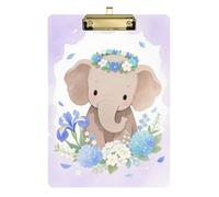 Carino Cartoon Elephant Viola Acrilico Appunti con Grande Clip Standard Lettera A4 Formato Hard Board per Insegnante Portfolio Appunti Oro 12x9 pollici Tabla para escribir