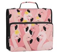Carino Cartoon Flamingo Rosa 1.5 Pollici 3-Anelli Raccoglitore Cerniera con Tracolla e Maniglia Include Tasca Zip Portfolio Portatile per Scuola Media Bolsa de Cremallera