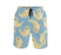Carino Cartoon Giallo Seals Blue Shorts da bagno da uomo Quick Dry Mesh foderato Pantaloncini da spiaggia stampati, Carino Cartoon Giallo Sigilli Blu, L