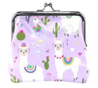 Carino Cartoon Llamas Cactus Viola Personalizzato Donne Portamonete & Sacchetti Fibbia Bacio Blocco Carta Cambiamento Borsa per la Moneta, Carino Cartoon Llamas Cactus Viola, classico