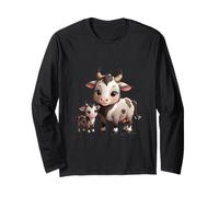 Carino Cartoon Madre Mucca e Baby Vitello Maglia a Manica