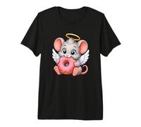 Carino Cartoon Mouse Angelo Mangiare Ciambella Maglietta Premium