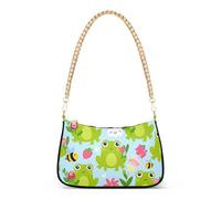 Carino Cartoon Rane Verdi Stampa Blu Borse a Spalla per le Donne Partito Elegante Borsa Hobo Catena Cinghia Della Chiusura Lampo Del Telefono Borsa Borsa Borsa