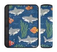 Carino Cartoon Shark Fish Blu Navy 2 Pack Cintura di Sicurezza Imbottiture per Adulti Rilasciano Lo Stress al Collo e alle Spalle per Van Accessorios para Carro