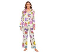 Carino Cartoon Socks Pigiama per le Donne Set di Seta Classico Button Down Piuma Polsino Morbido Pigiama Set Casual Ladies Sleepwear M pijama de invierno para mujer manica lunga loungewear 2 pezzi